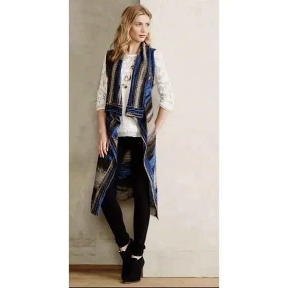 Anthropologie Moth Boho Bohemian Blue Gray Ombre Long Cardigan Size M/L - Picture 1 of 7